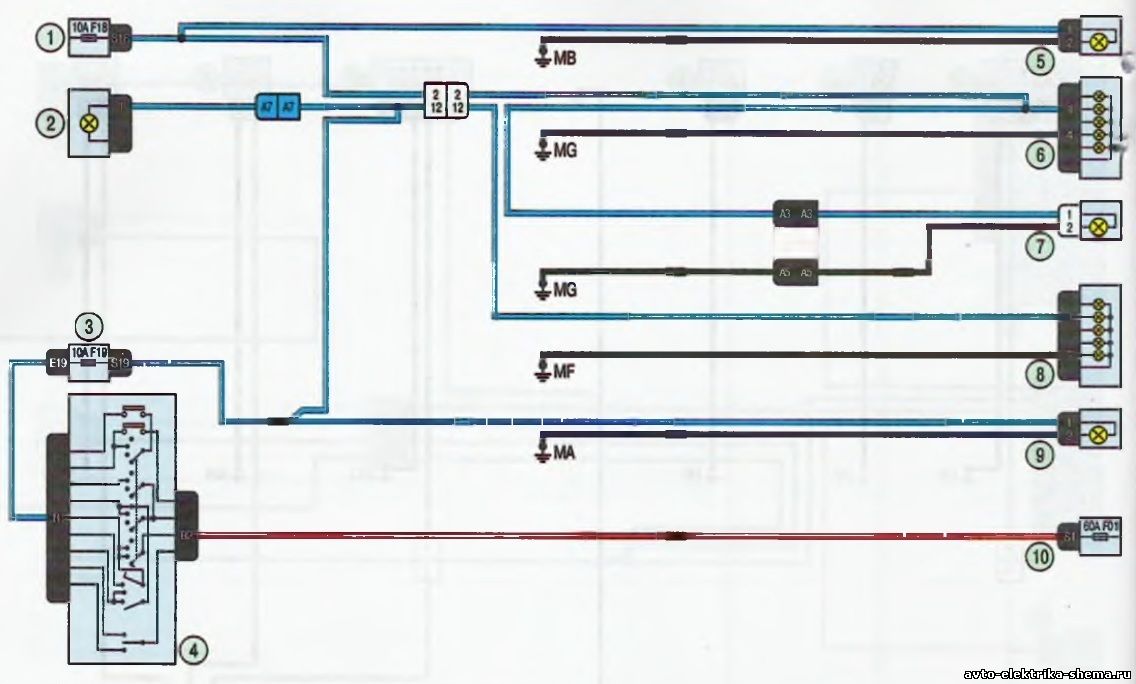 Схема электрооборудования Lada Largus, Габаритные огни