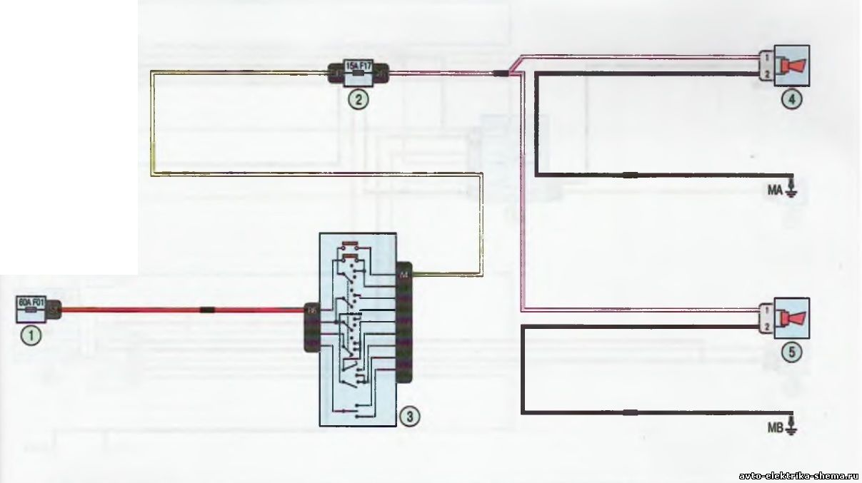Схема электрооборудования Lada Largus, Звуковой сигнал