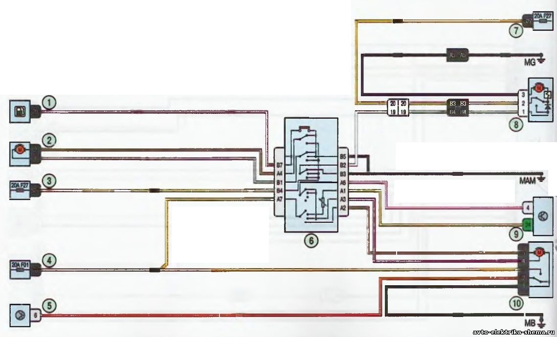 Схема электрооборудования Lada Largus, Очистители и омыватели ветрового стекла и стекла двери задка