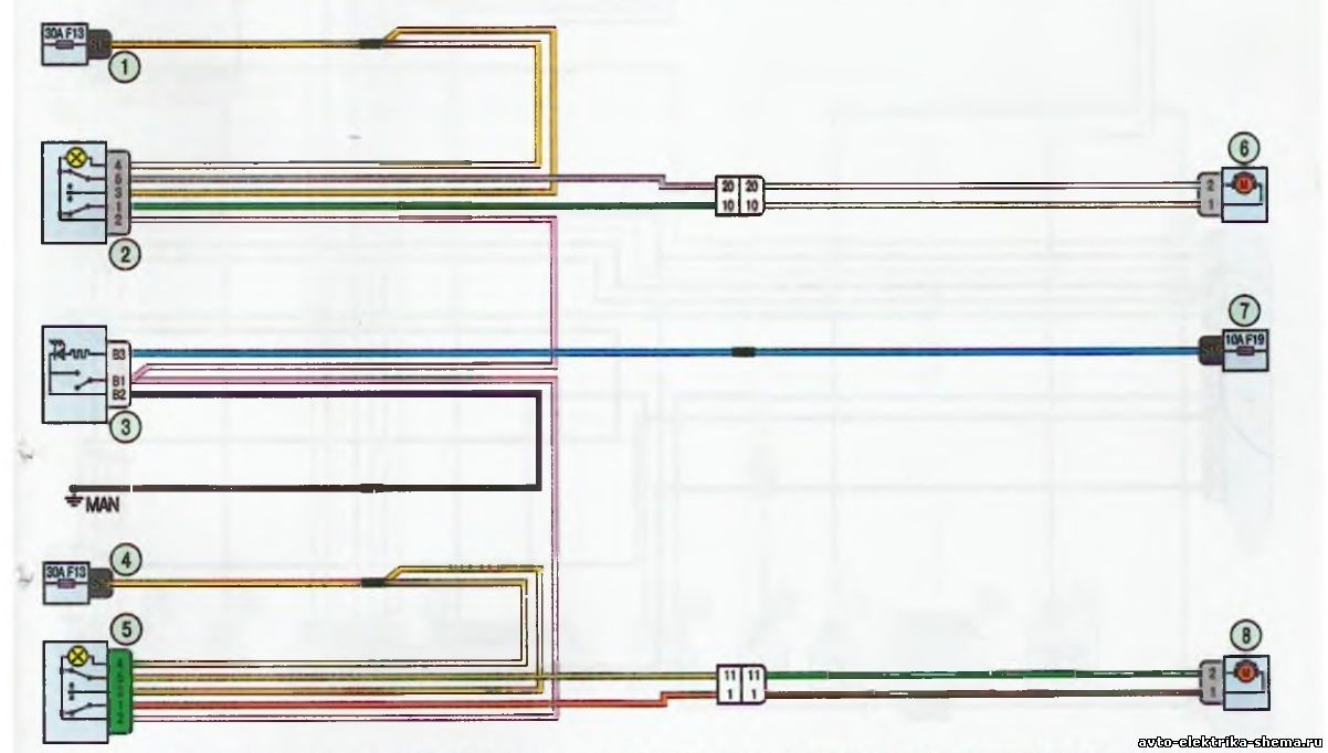 Схема электрооборудования Lada Largus, Электростеклоподъемники задних дверей