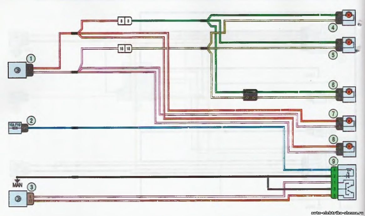 Схема электрооборудования Lada Largus, Система центральной блокировки замков
