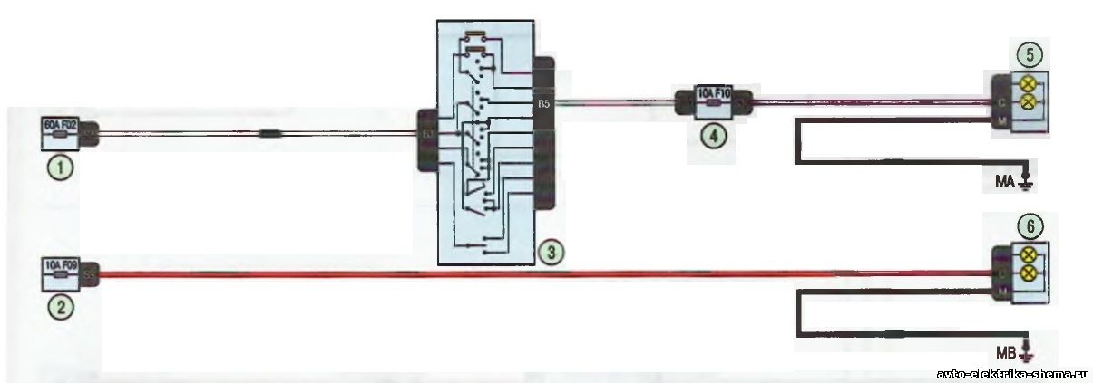 Схема электрооборудования Lada Largus, Ближний свет фар
