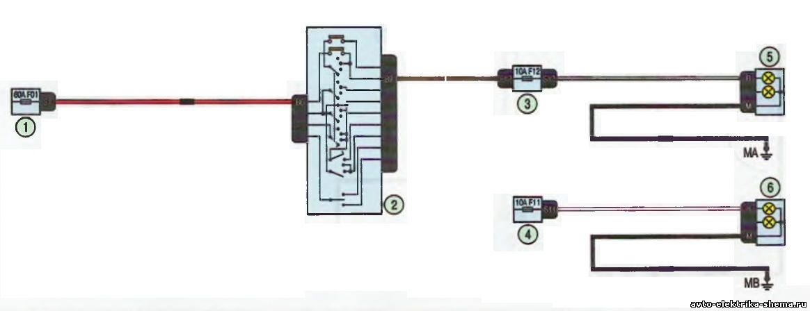 Схема электрооборудования Lada Largus, Дальний свет фар
