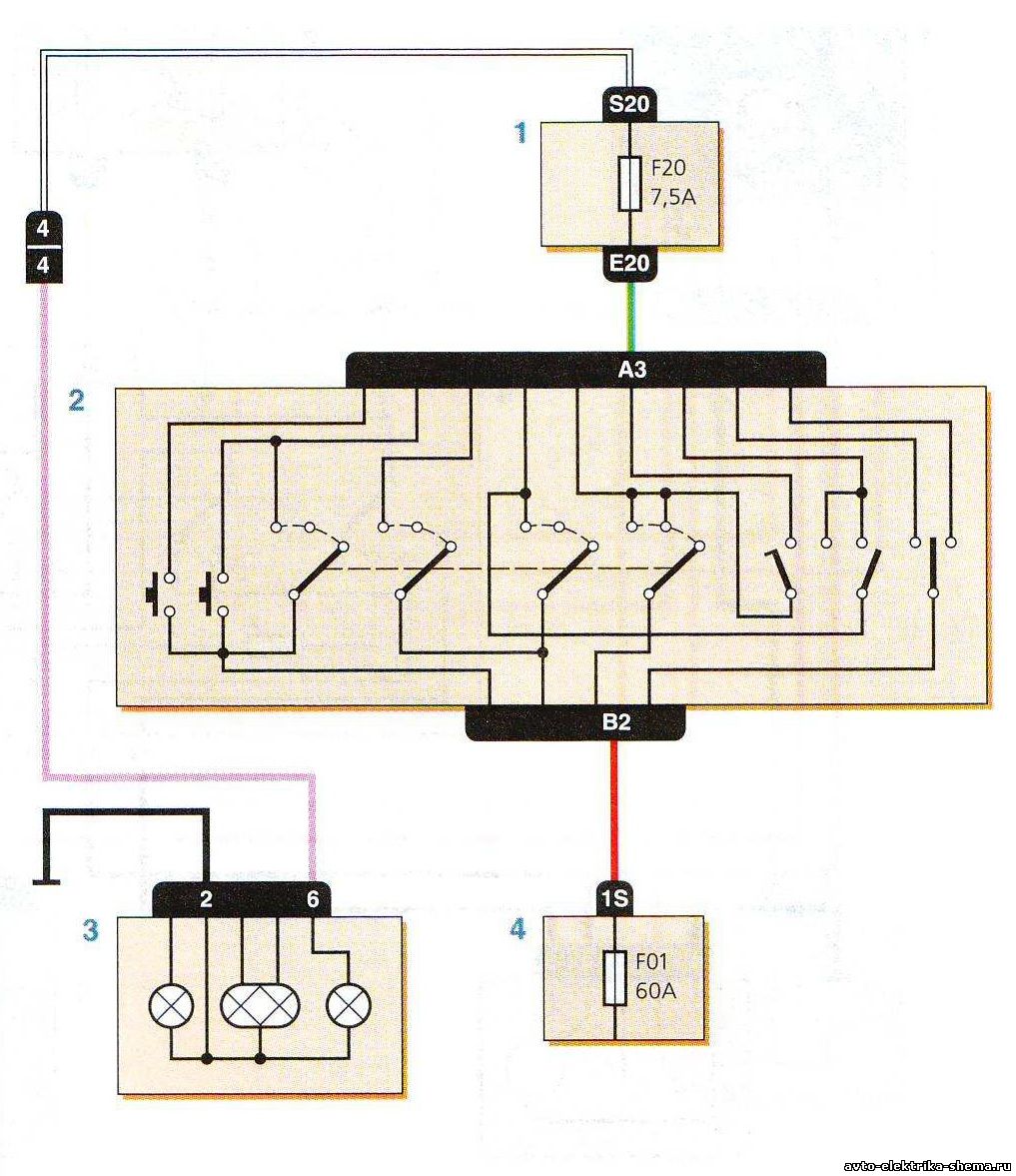 Схема включения лампы противотуманного света в заднем фонаре Renault Logan