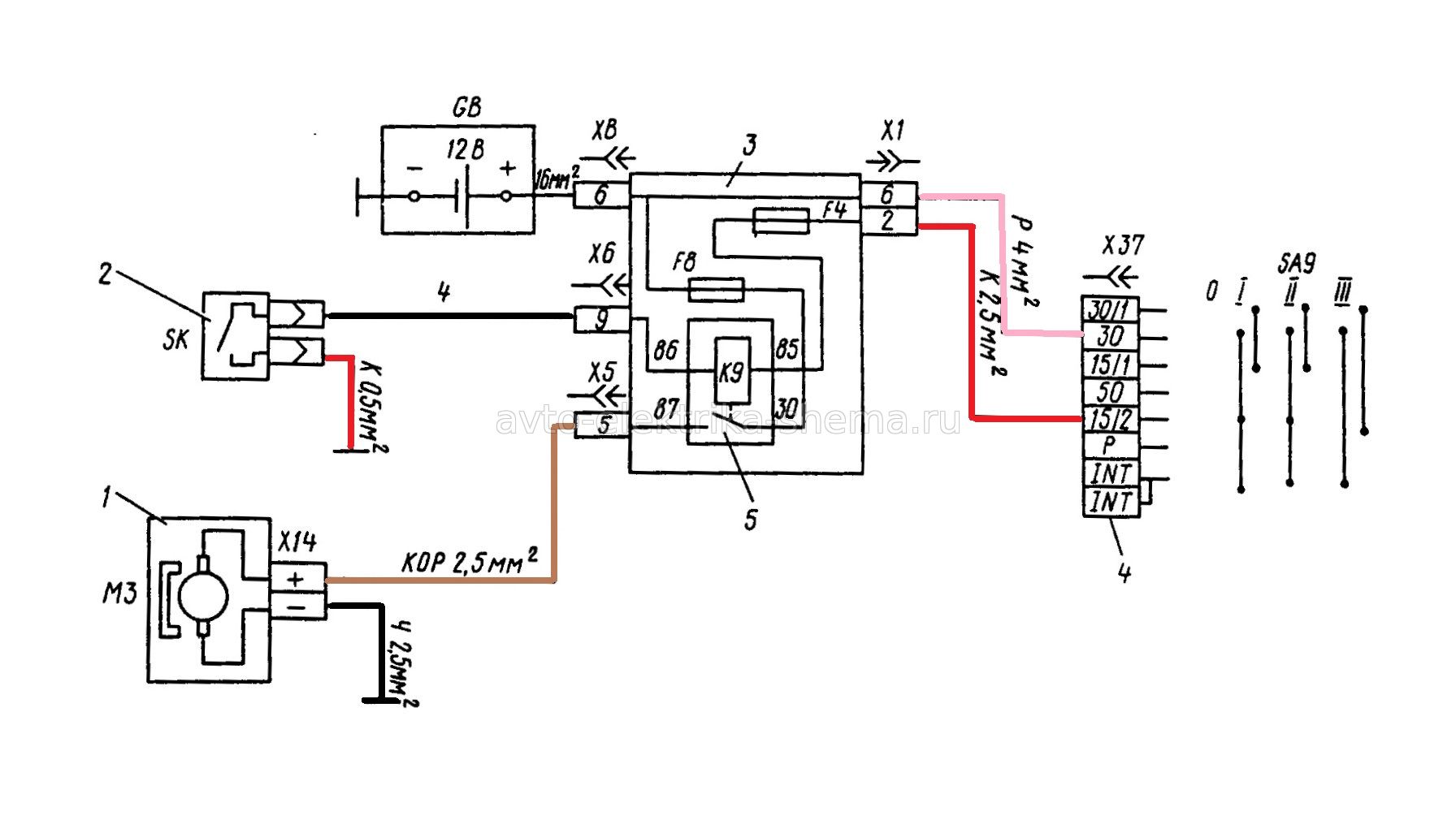 Схема включения электродвигателя вентилятора системы охлаждения двигателя