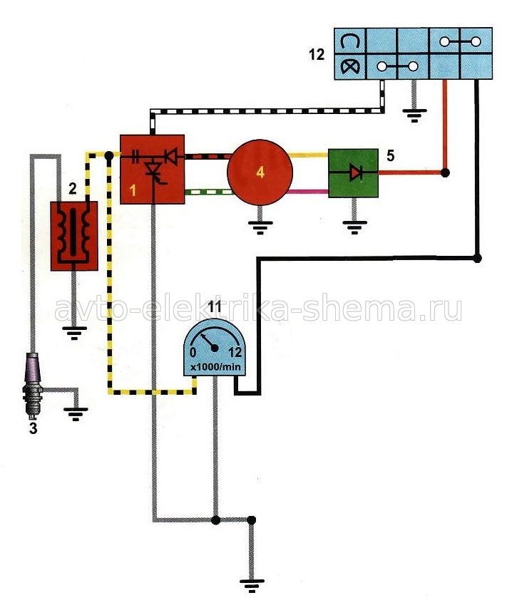 Схема системы зажигания и тахометр мопеда Альфа