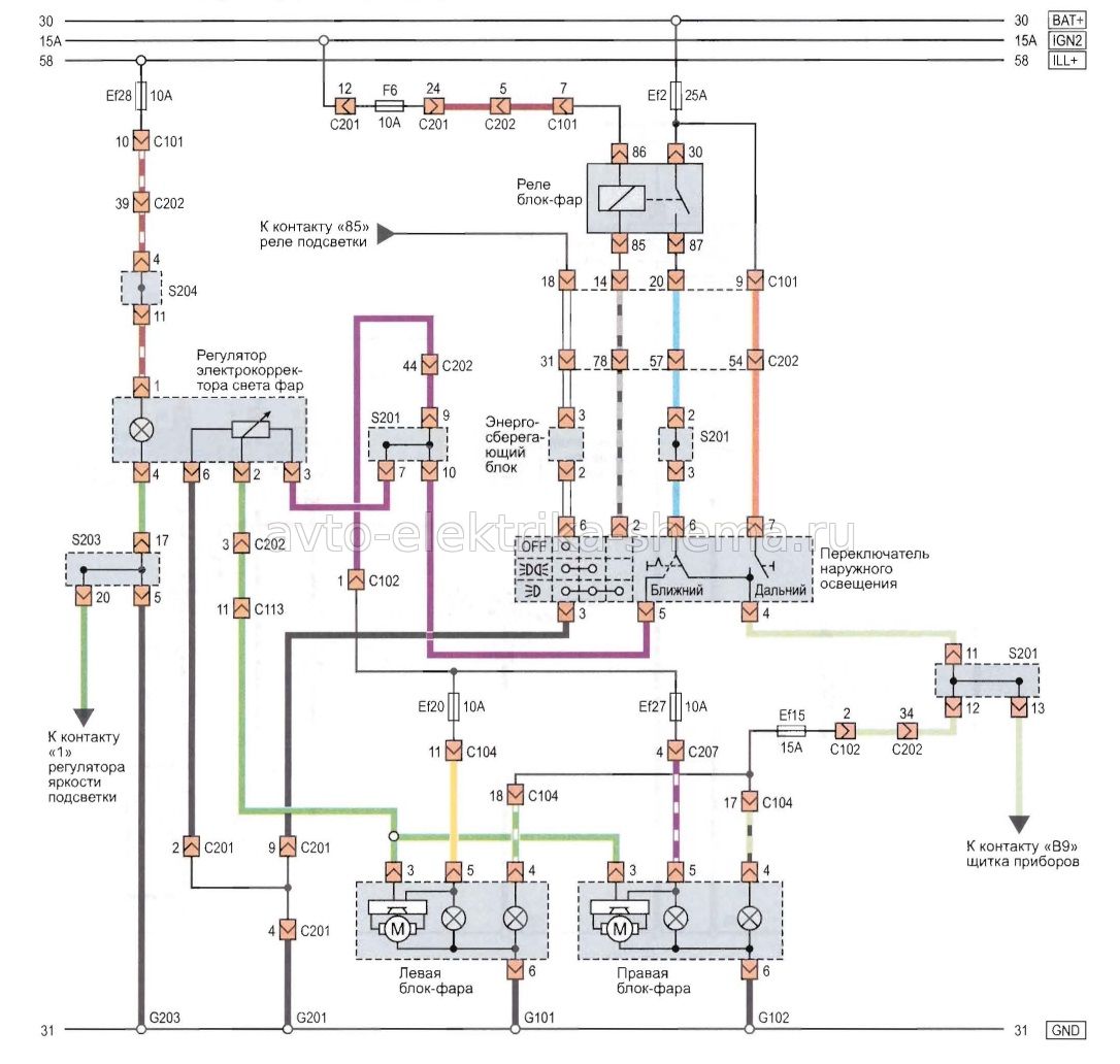 Схема электрокорректора фар