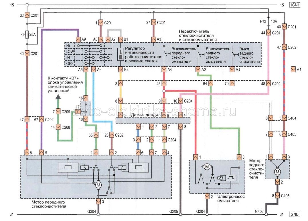 Схема стеклоочистителей 4 (с автоматическим режимом с климат-контролем)