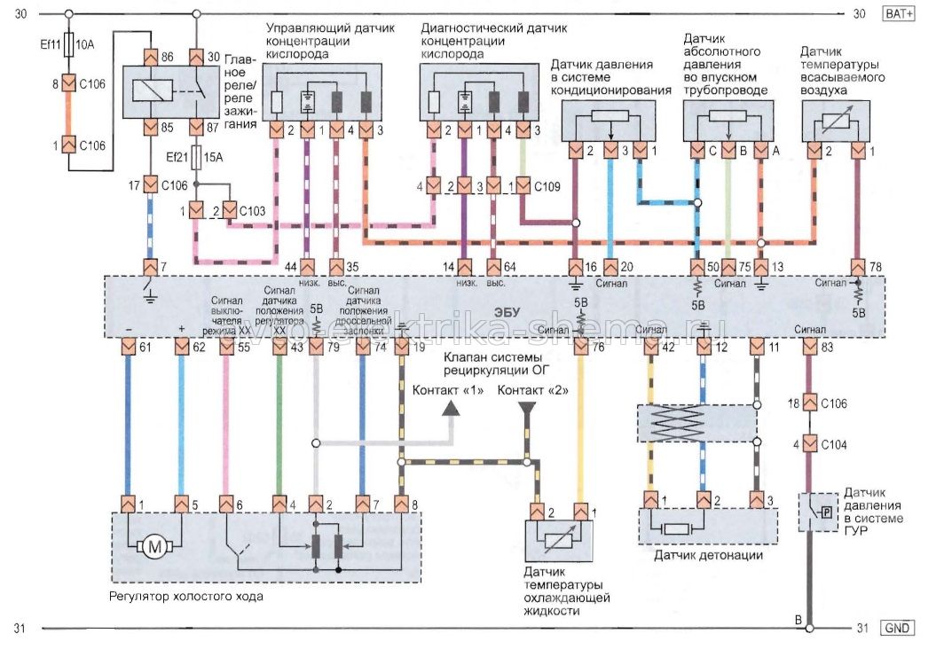 Схема управления двигателем (2 датчика кислорода)
