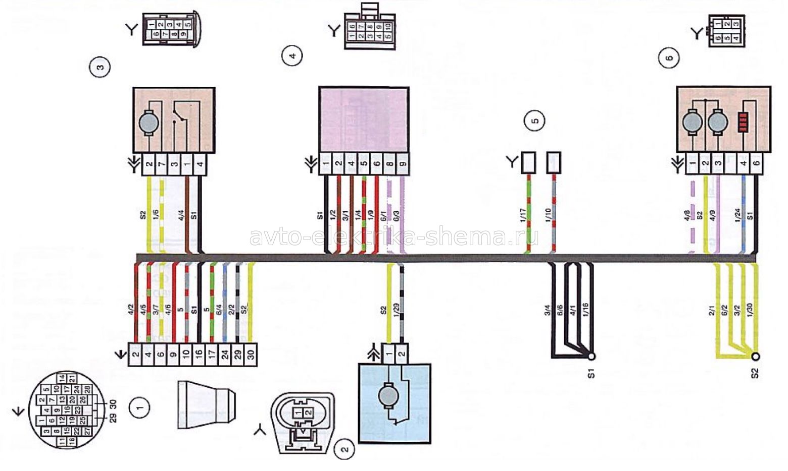 Схема соединений жгута проводов передней левой двери