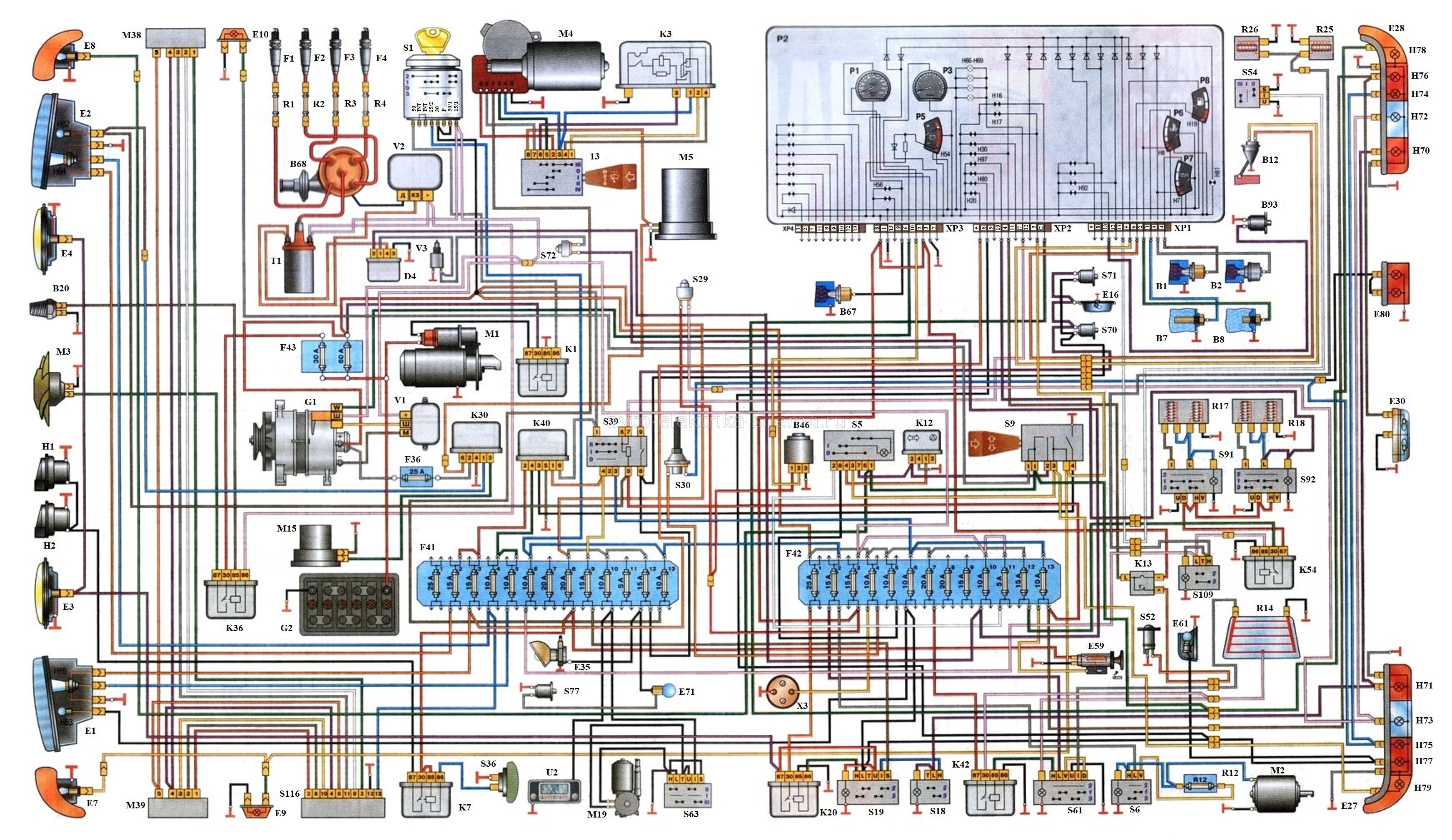 Схема электрооборудования ГАЗ-3102 Волга