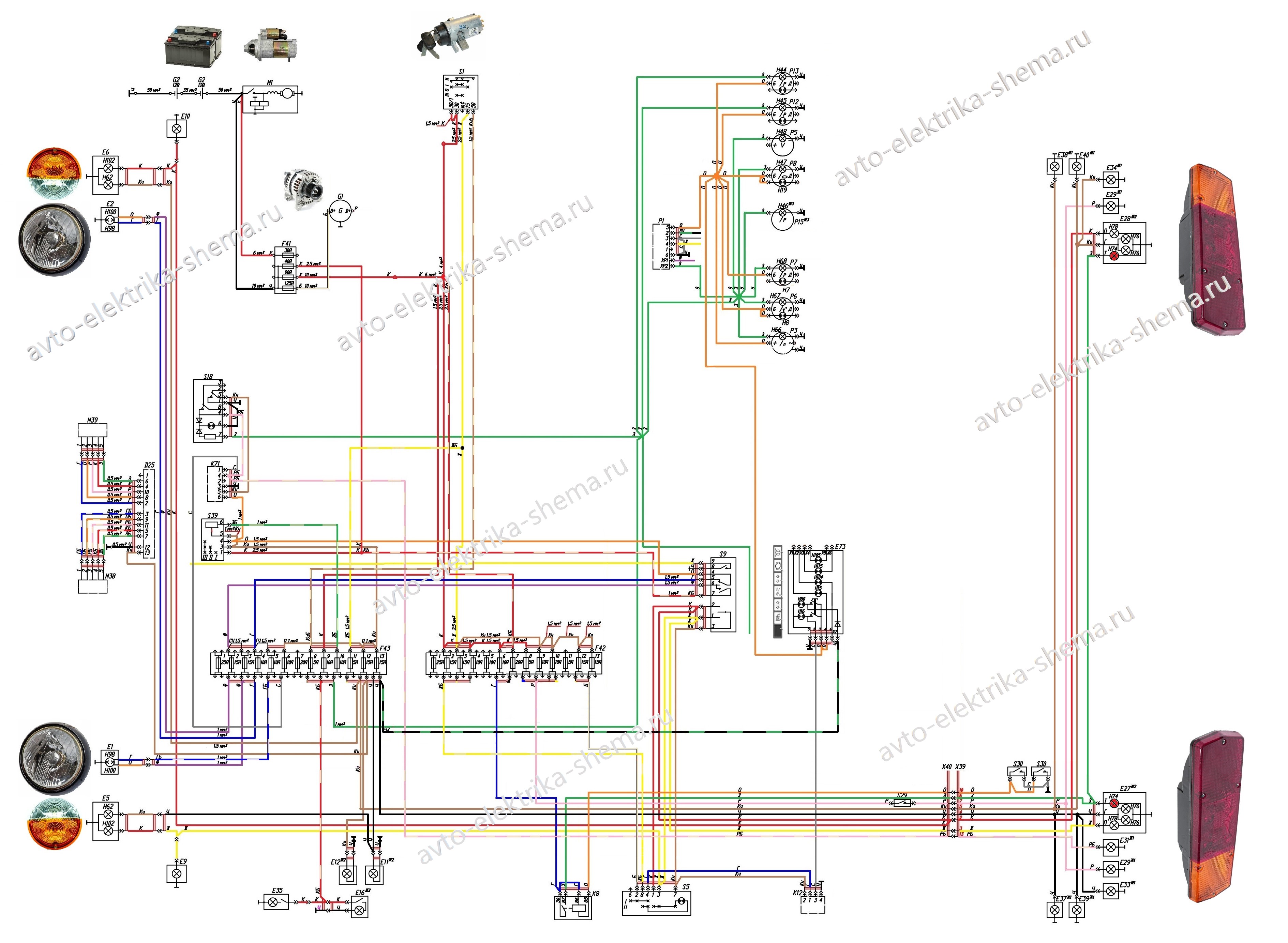 Схема освещения и световой сигнализации ГАЗ-3308, 3309