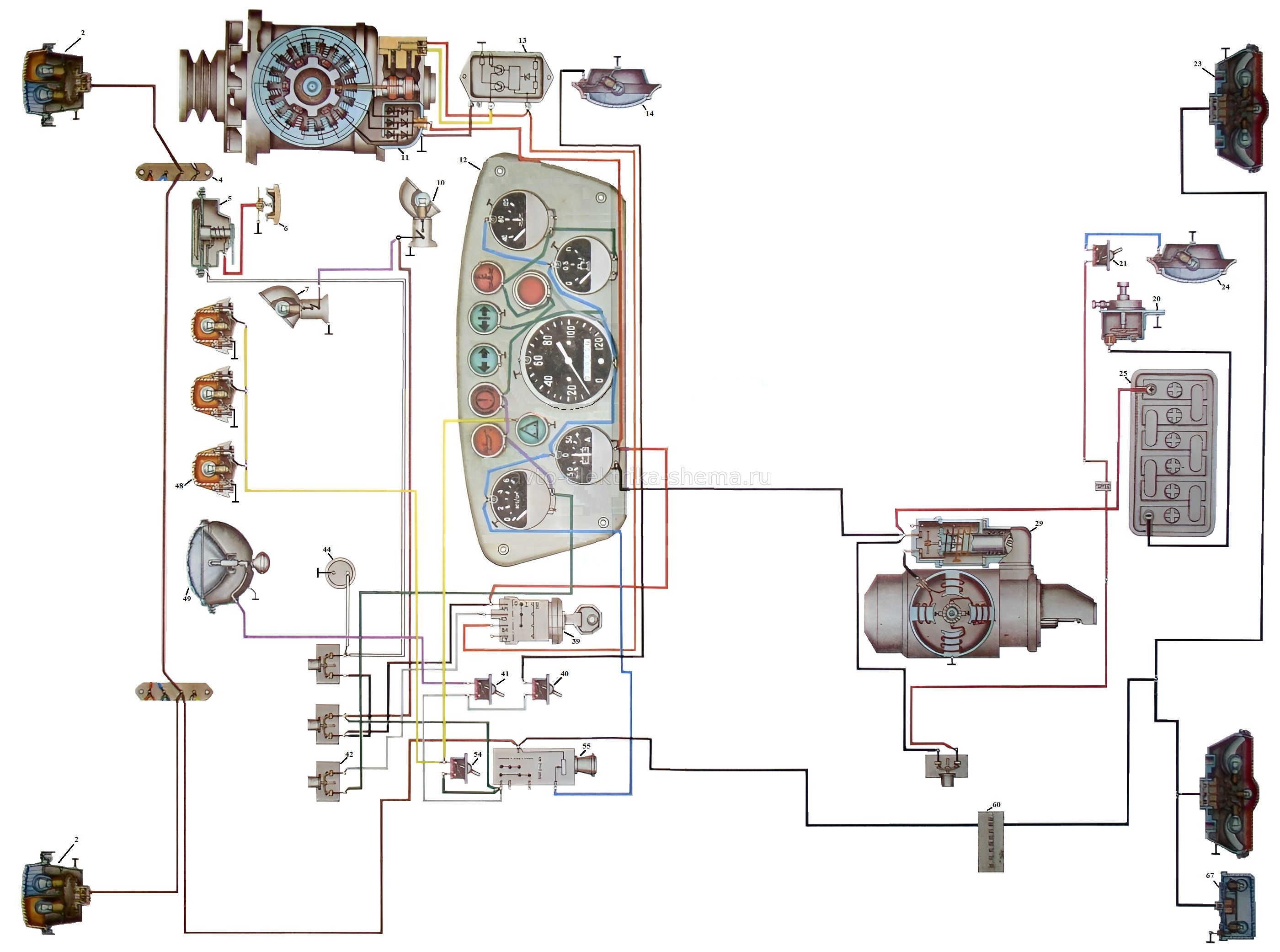 Схема габаритного и внутреннего освещения на ГАЗ-66