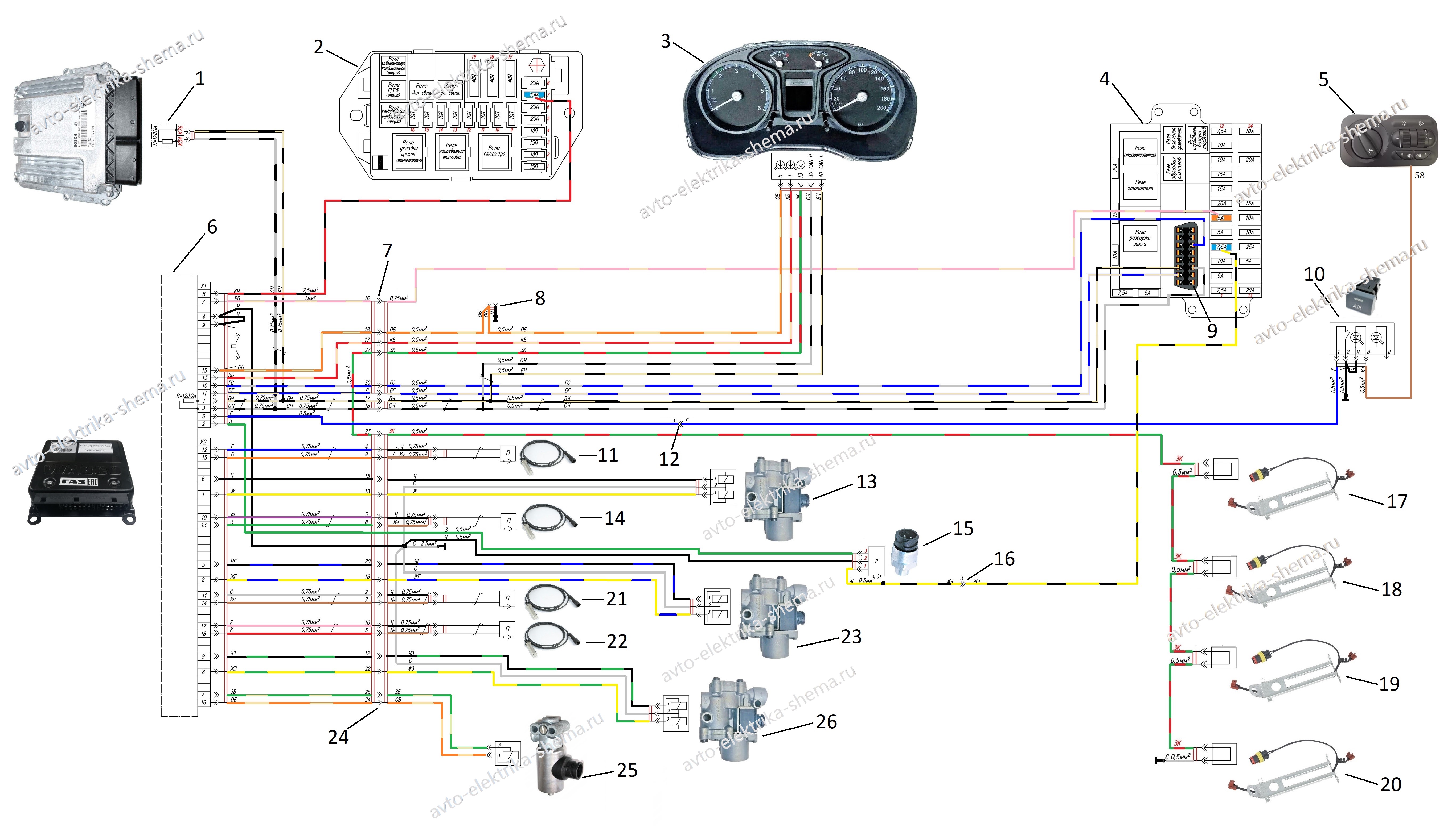 Схема ABS Газон Некст , антиблокировочная система тормозов