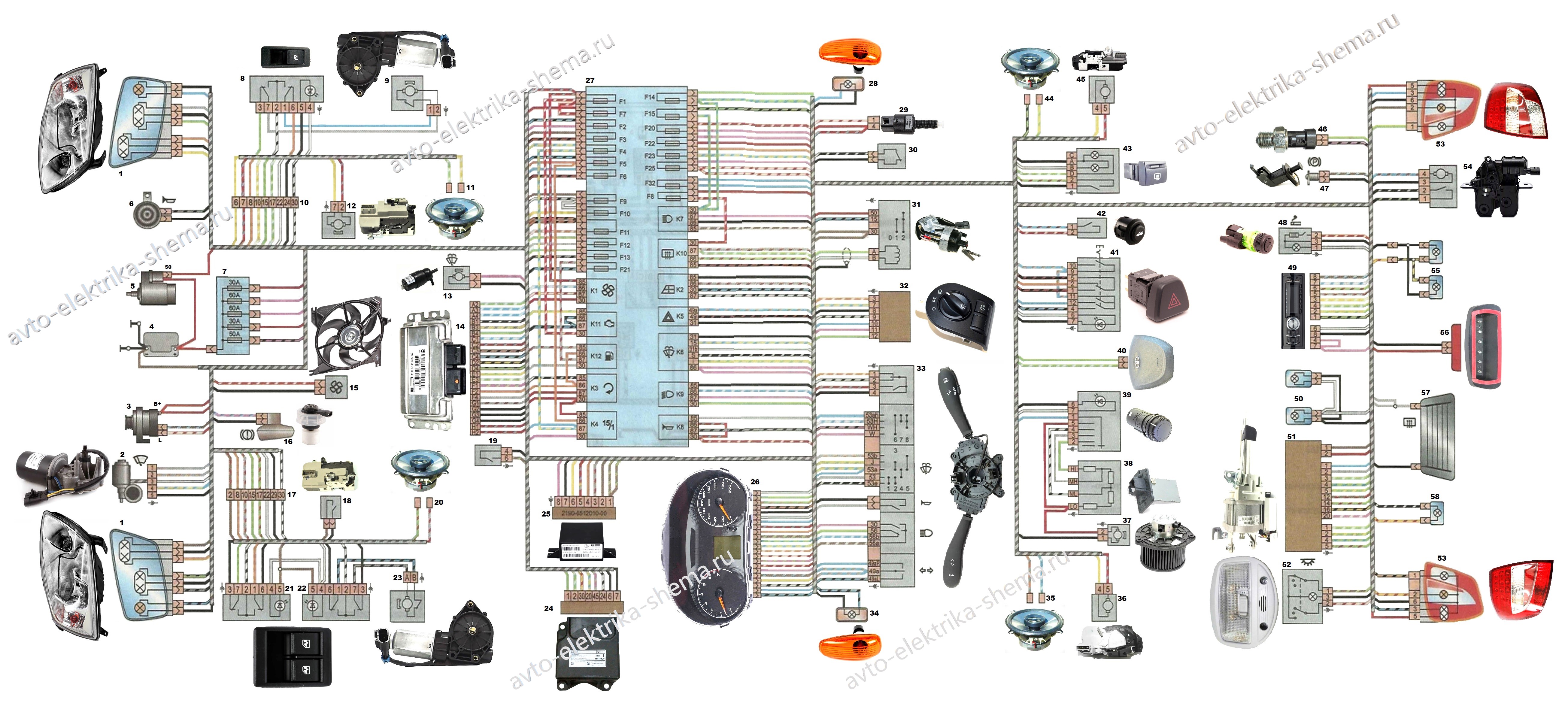 Схема электрооборудования Лада Гранта с фотографиями элементов