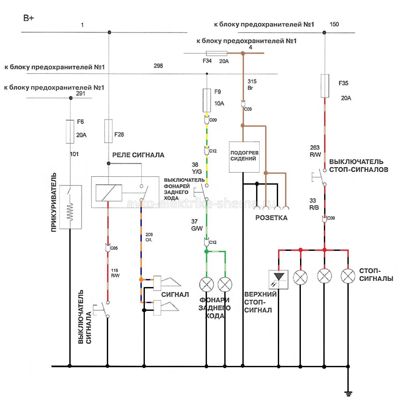 Схема звукового сигнала, прикуривателя и стоп-сигналов на Great Wall Hover