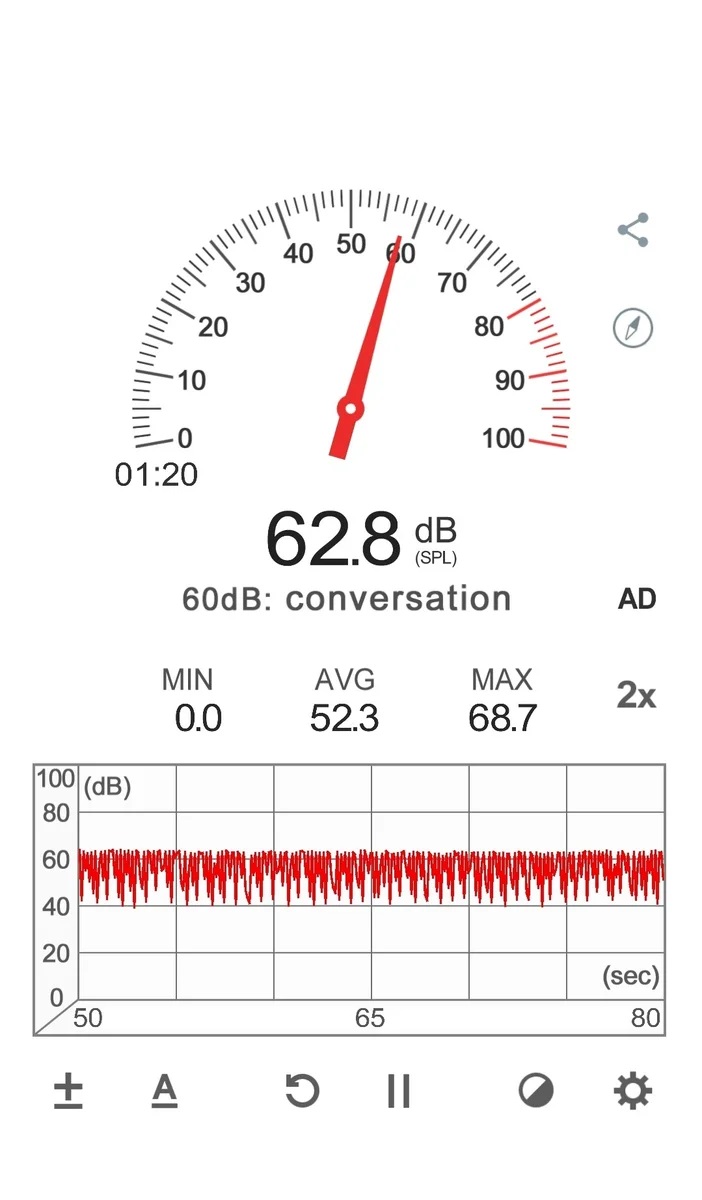 График шума при прикладывании микрофона смартфона к КПА