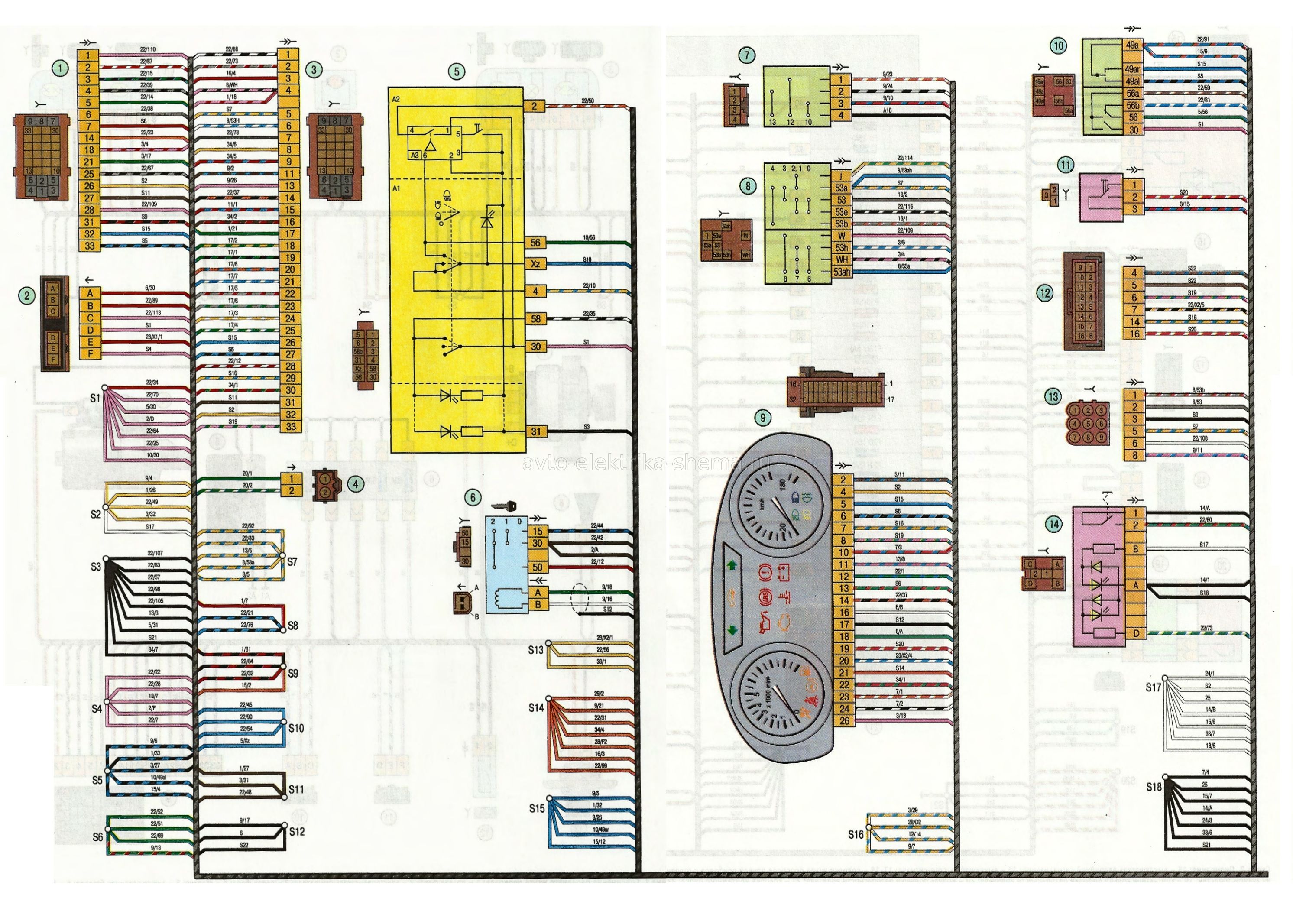 Схема соединения жгута панели приборов на Лада Гранта