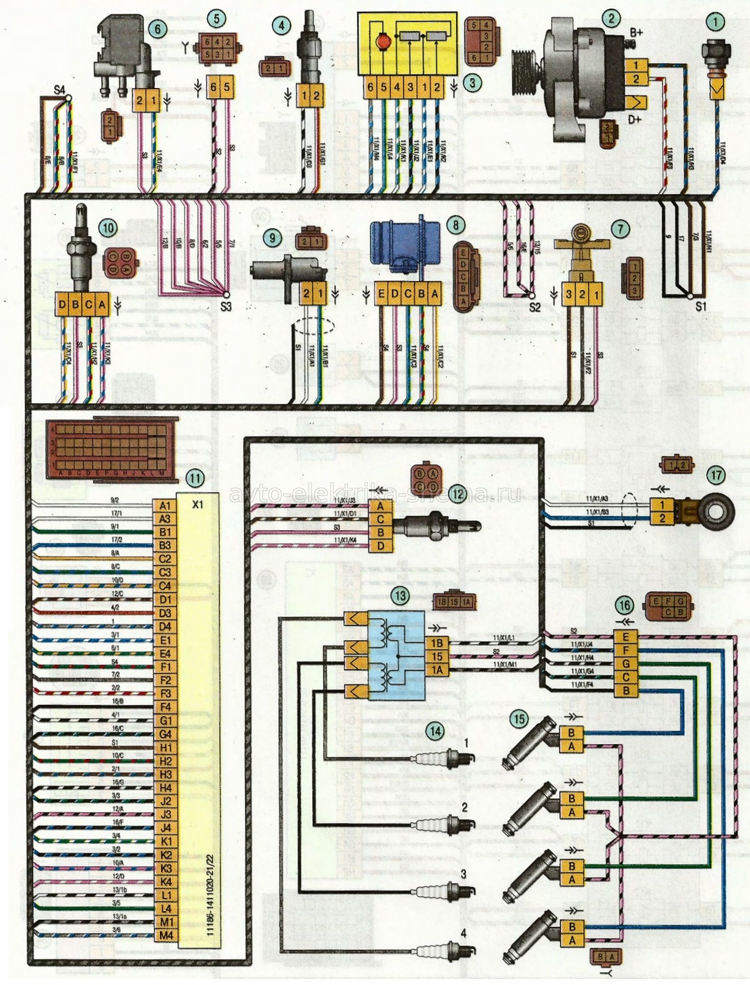 Схема соединения жгута проводов системы управления двигателем