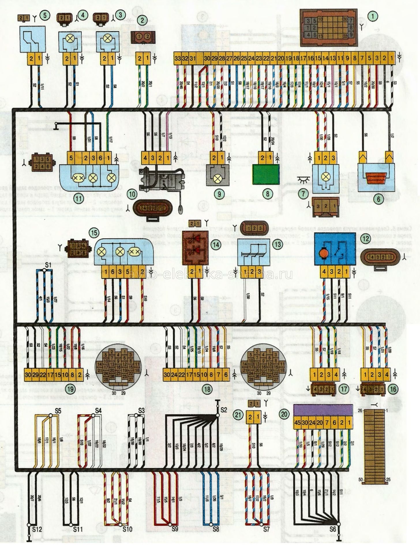 Схема соединения заднего жгута проводов на Лада Гранта