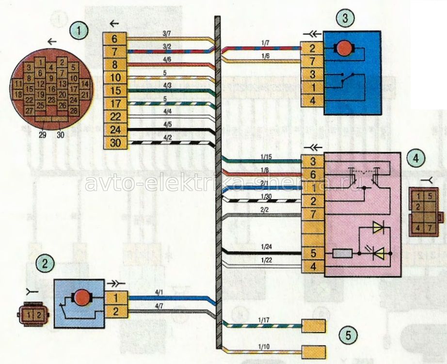 Схема соединения проводов в правой передней двери Лада Гранта