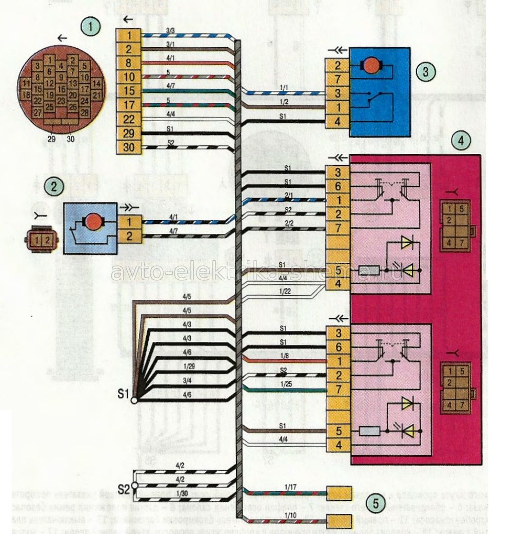 Схема соединения проводов в левой передней двери на Лада Гранта