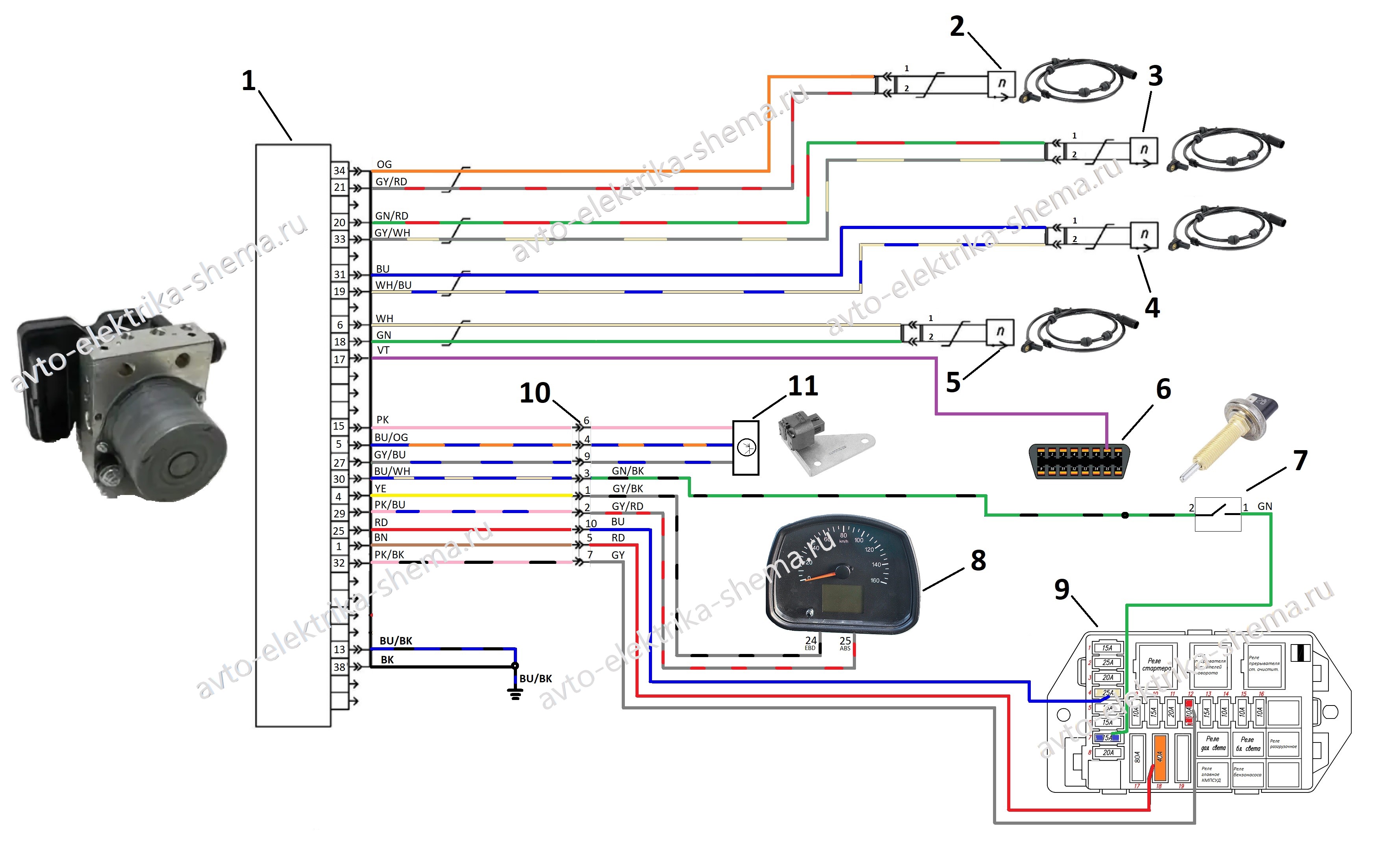 Схема антиблокировочной системы тормозов ABS на УАЗ-3962 
