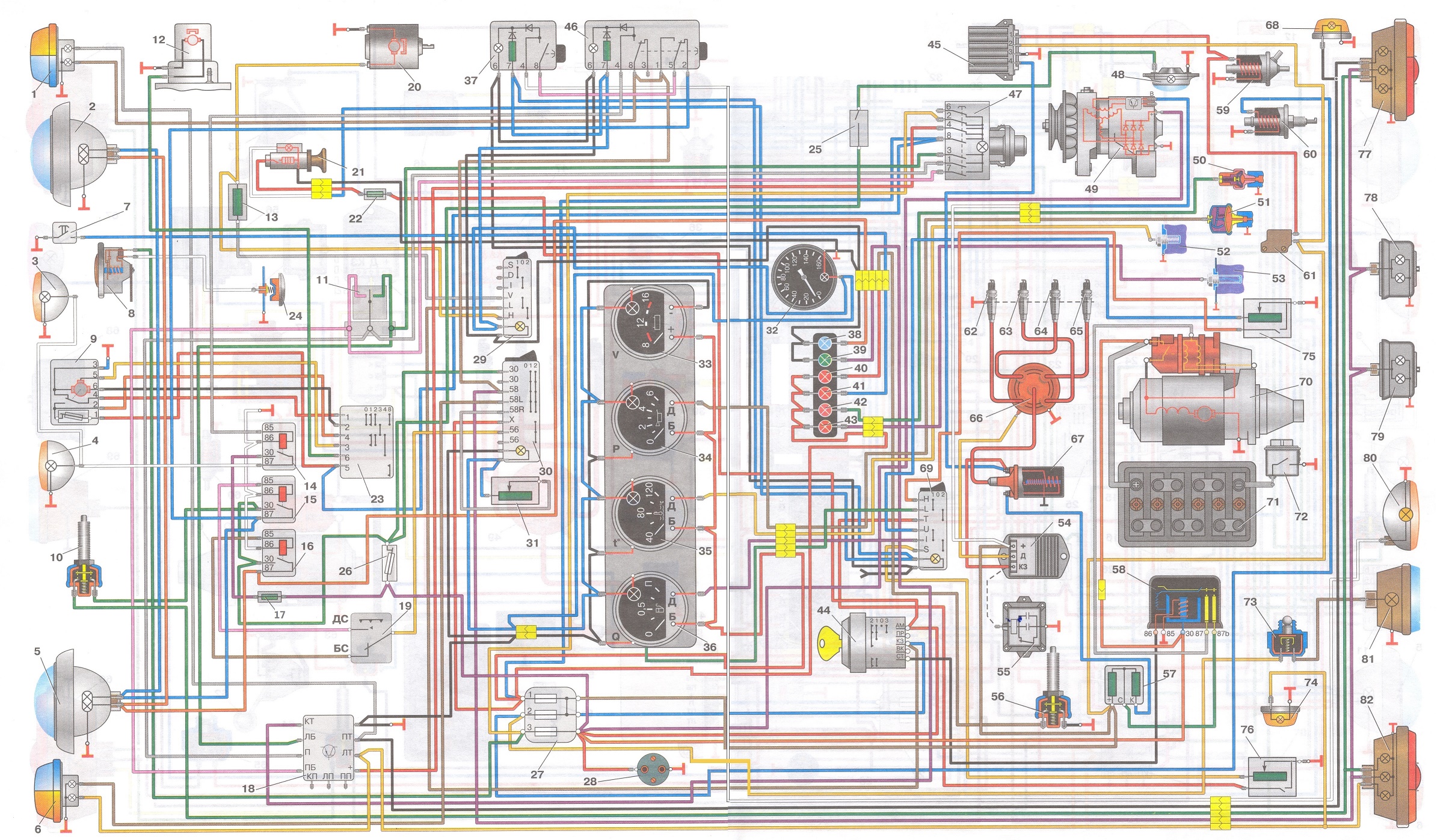 Схема электрооборудования автомобиля УАЗ-33036 без многофункциональных подрулевых переключателей