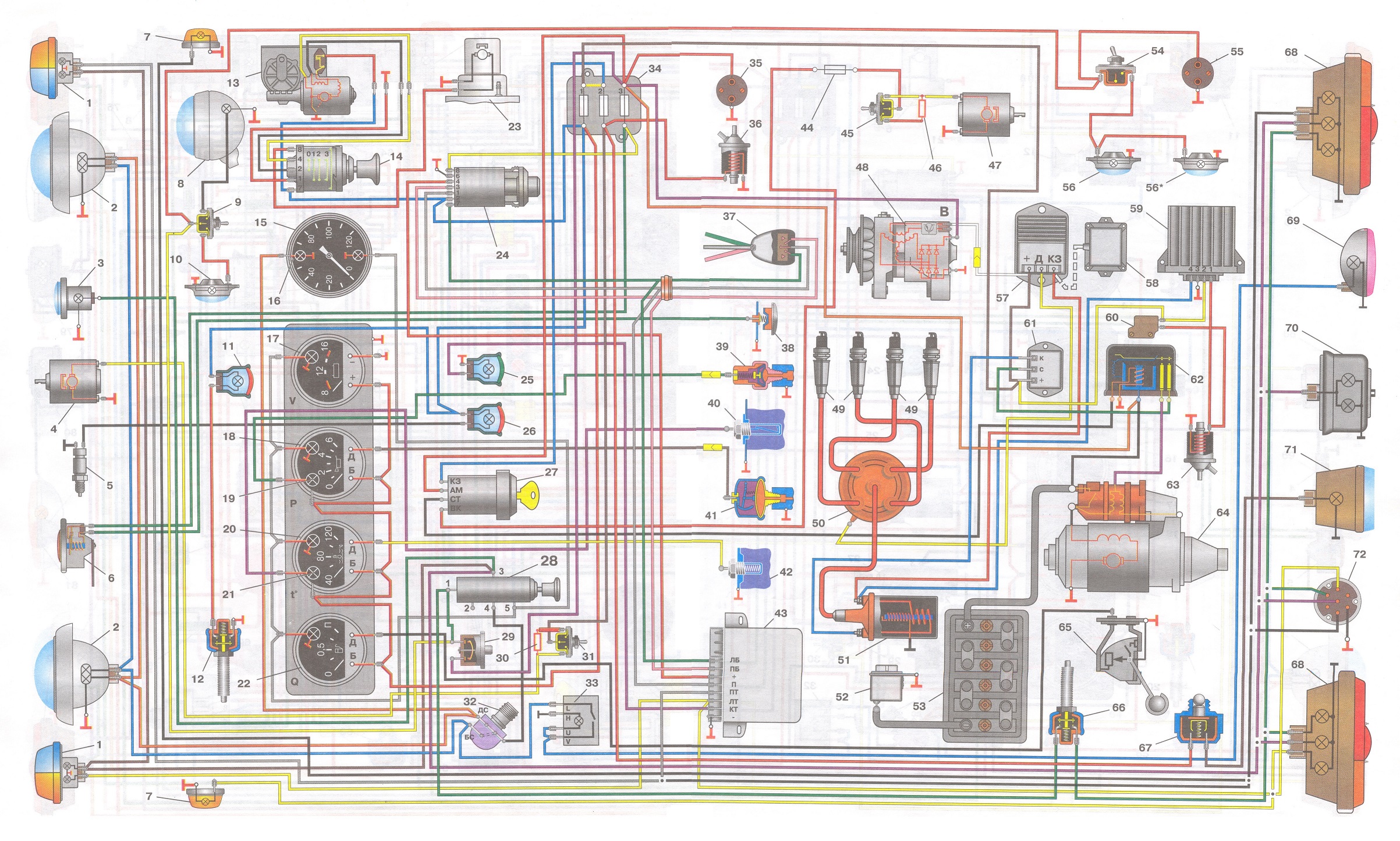 Схема электрооборудования автомобиля УАЗ-3741, -3909, -3962, -2206