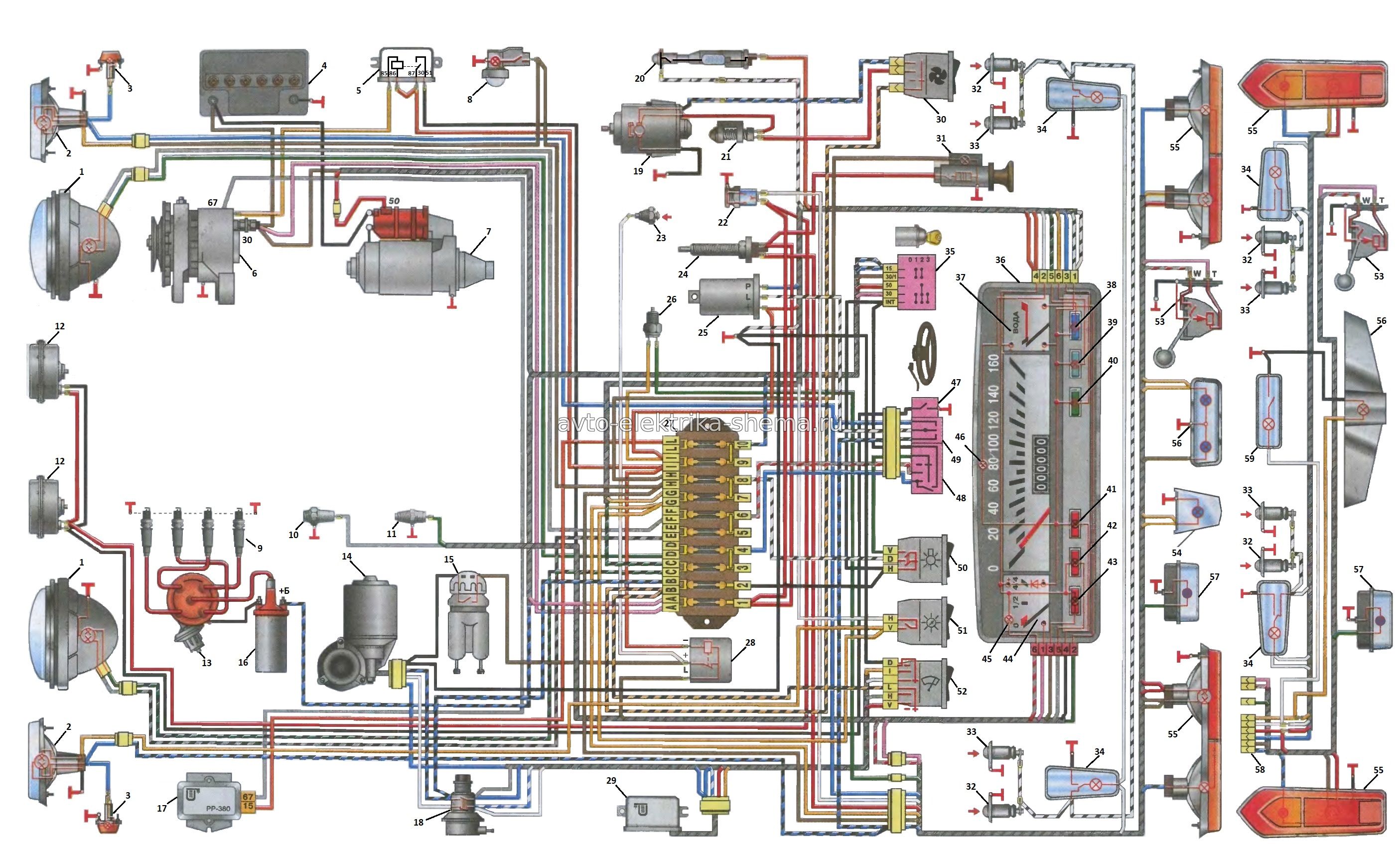 Схема электрооборудования автомобиля ВАЗ-2101, ВАЗ-2102