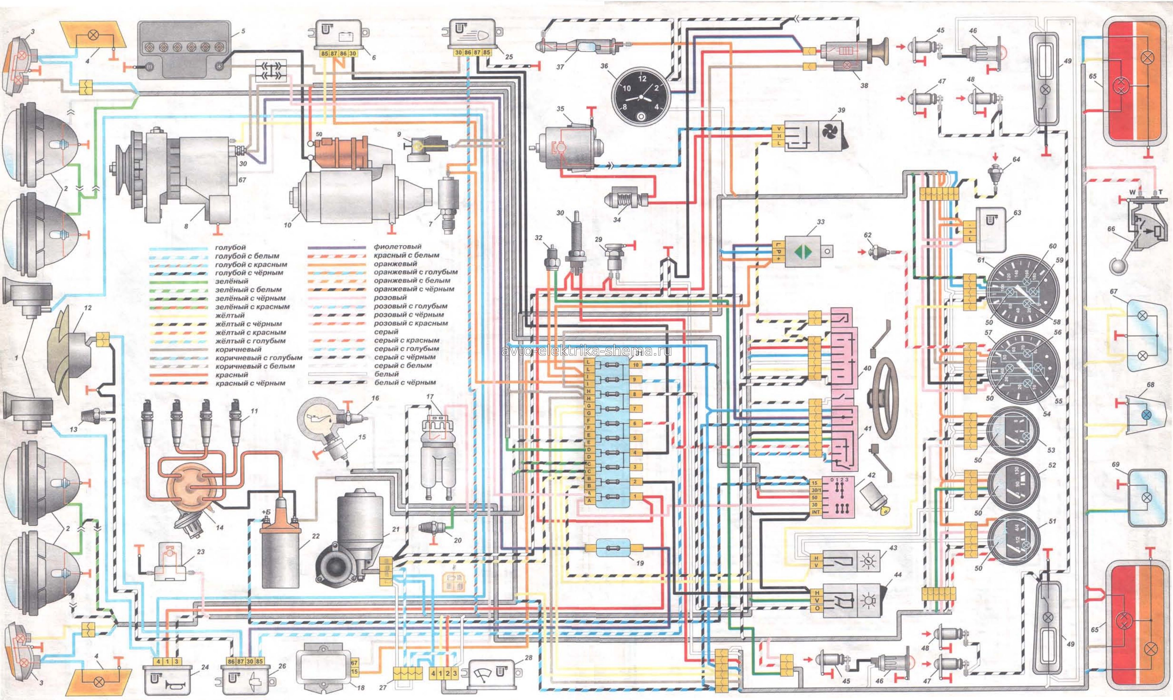 Схема электрооборудования автомобиля ВАЗ-2103