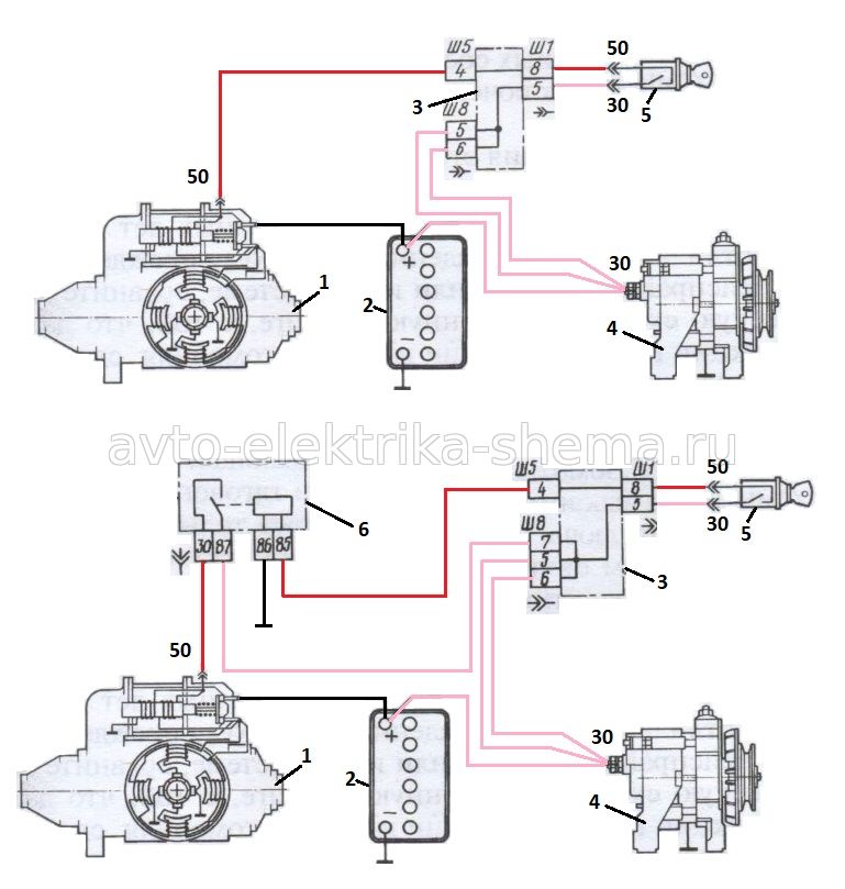 Схема системы запуска двигателя ВАЗ-2108, 2109