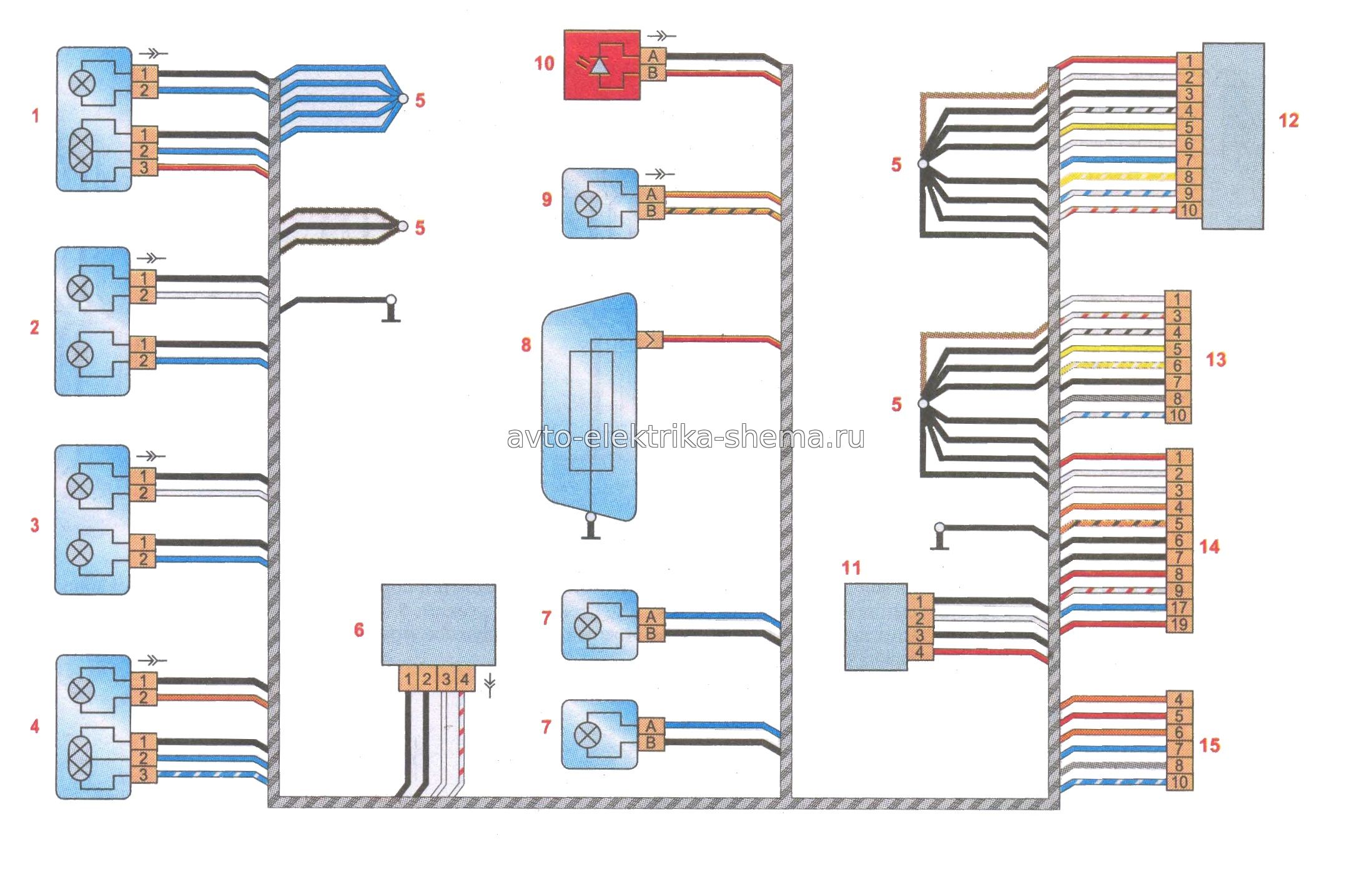 Схемы электрооборудования Лада Веста (Lada Vesta), Схема соединений заднего дополнительного жгута проводов