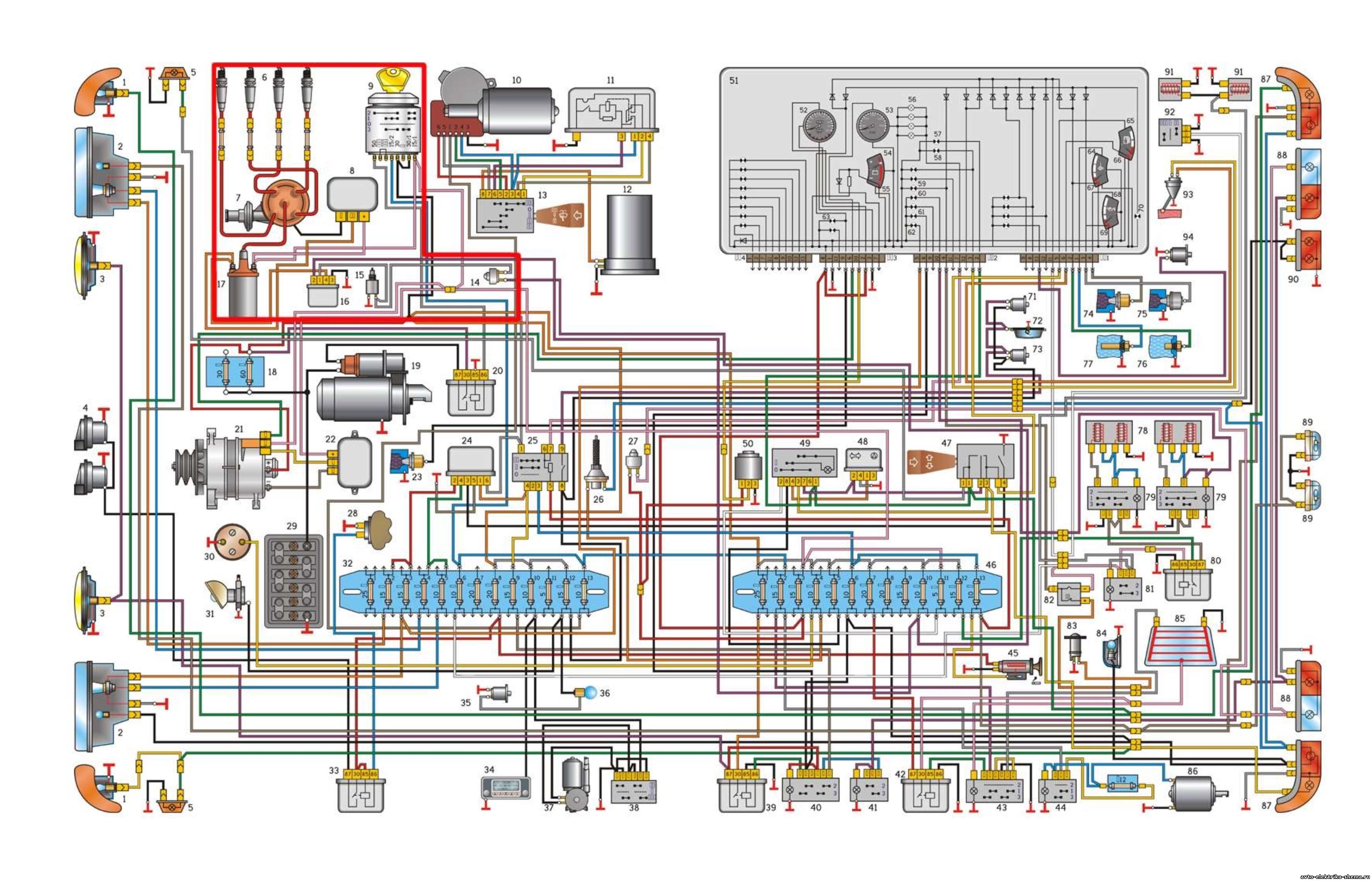 Схема электрооборудования автомобиля ГАЗ-3110 с двигателем ЗМЗ- 402
