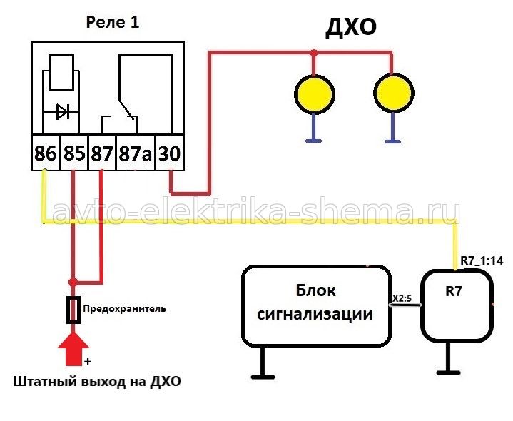 Схема и настройка управления ДХО от автосигнализации