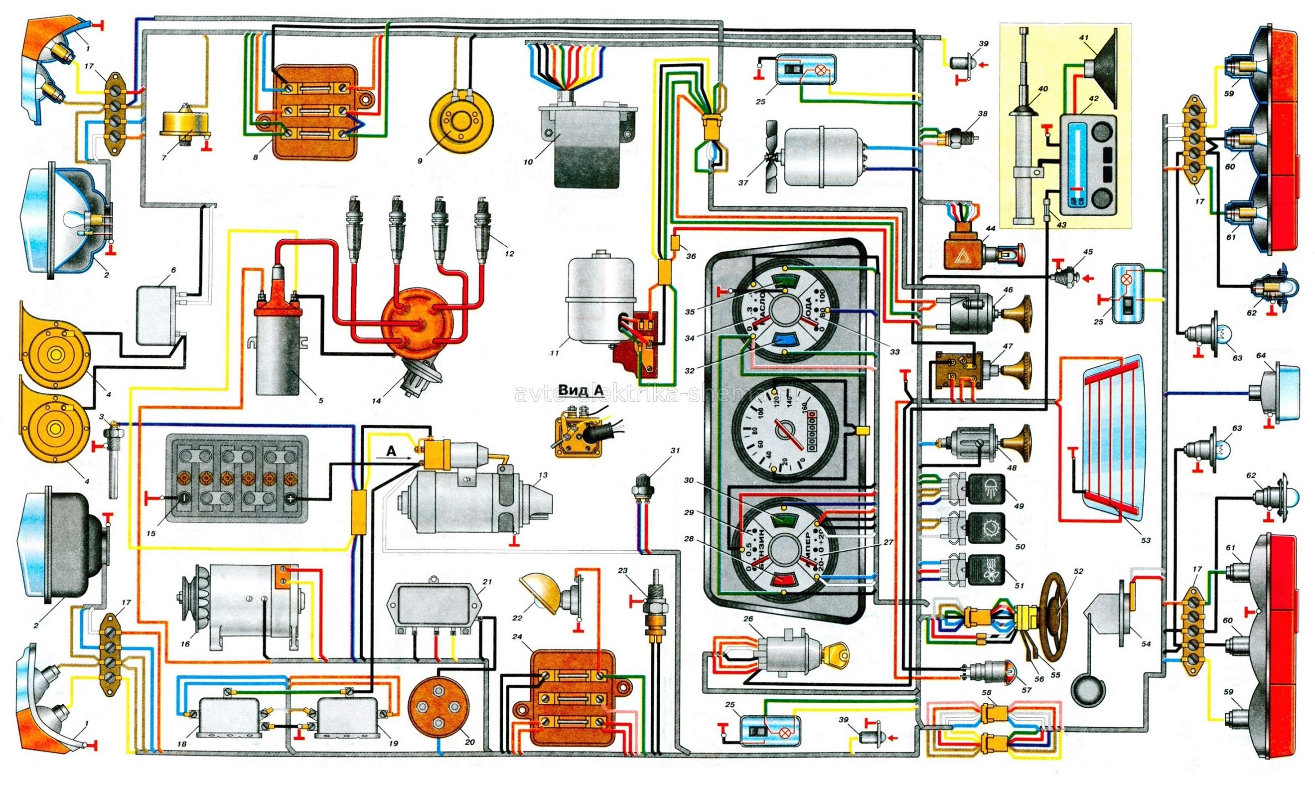 Схема электрооборудования автомобиля Москвич 2138