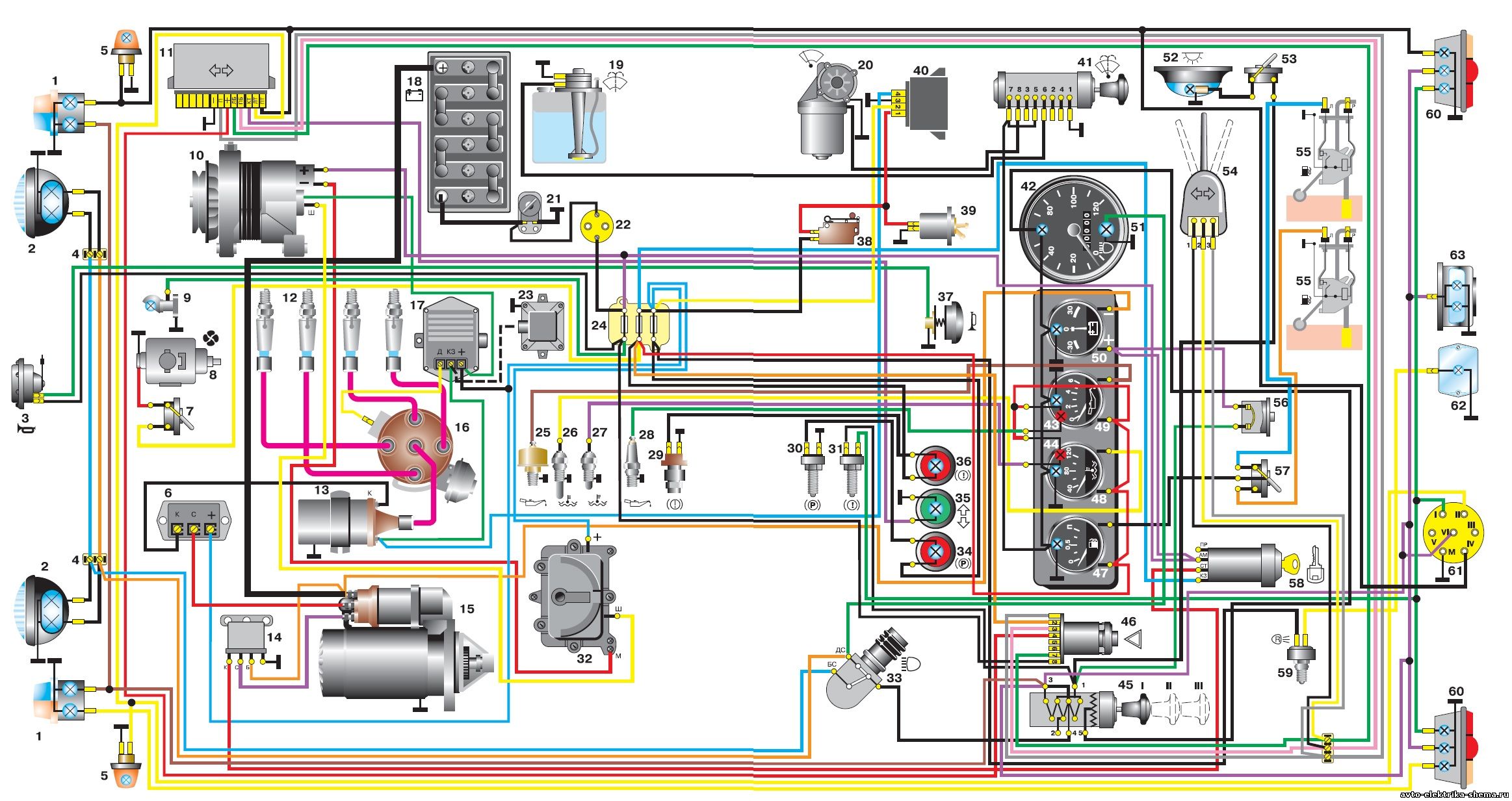 Схема электрооборудования автомобиля УАЗ-31512