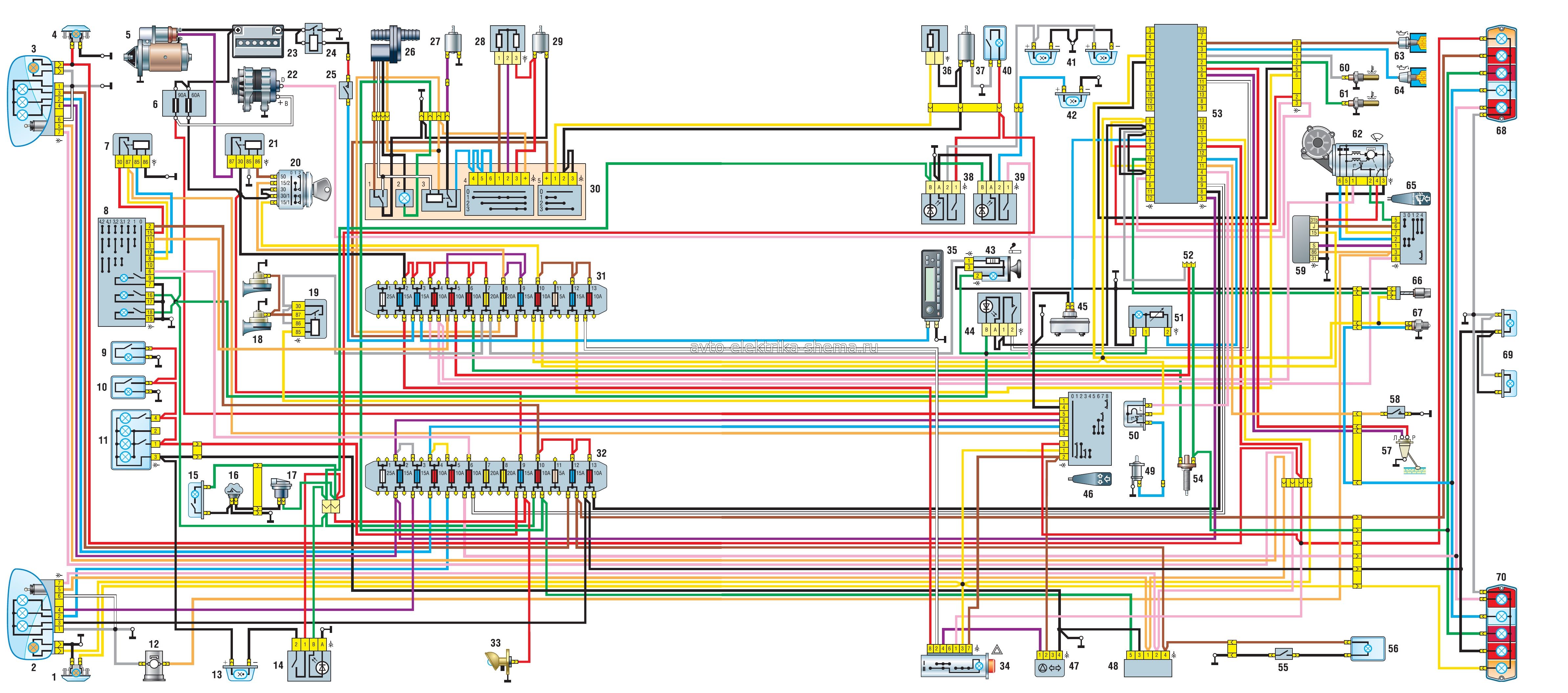 Схема электрооборудования автомобиля с двигателем УМЗ-4063 (панель приборов нового образца)