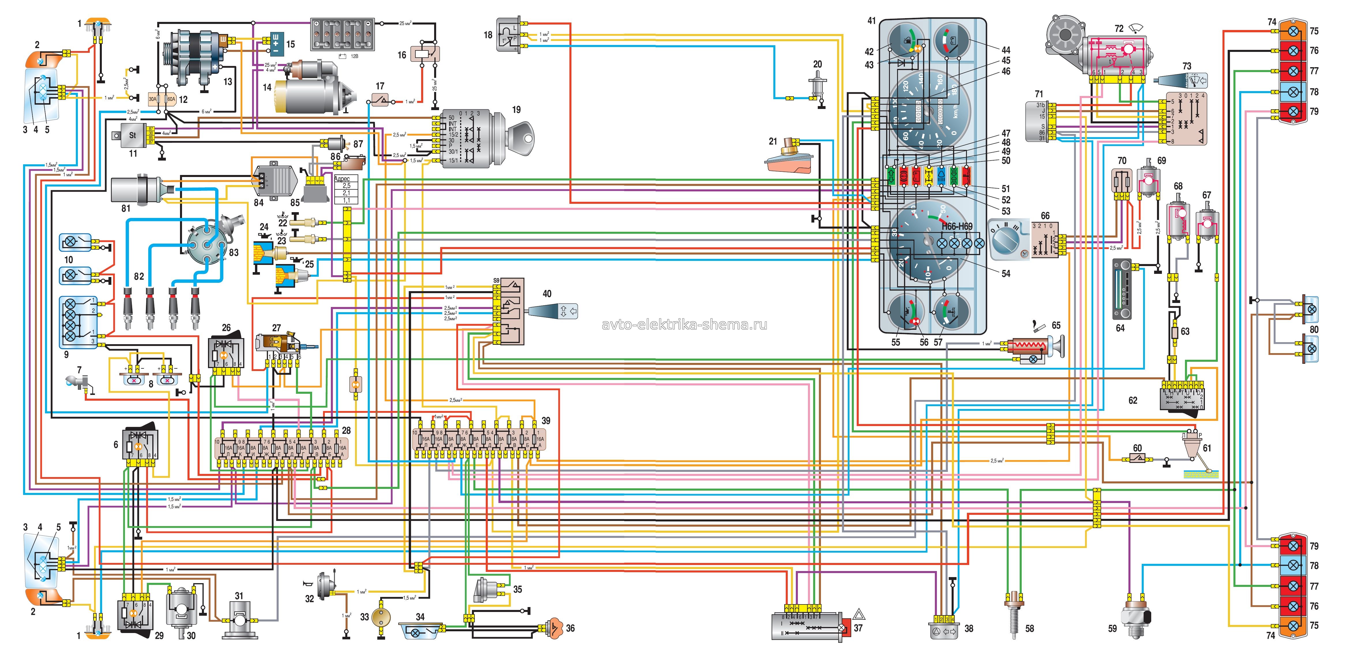 Схема электрооборудования автомобилей с двигателями ЗМЗ-402, УМЗ-4215 (панель приборов старого образца)